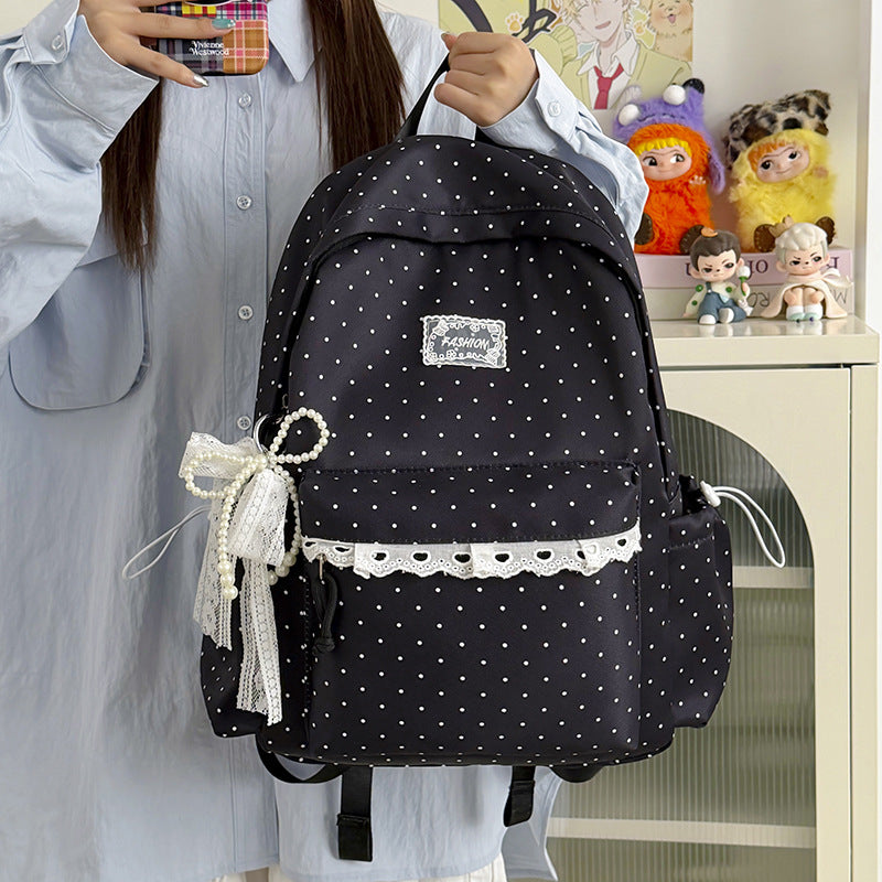 Stylish Polka Dot Backpack with Decorative Accents Kalsten