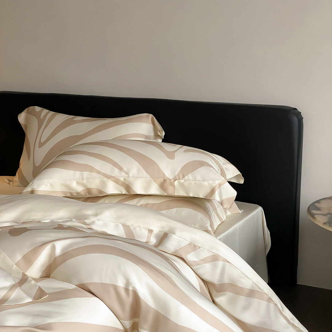 Luxurious satin bedding set with elegant wave and zebra pattern
