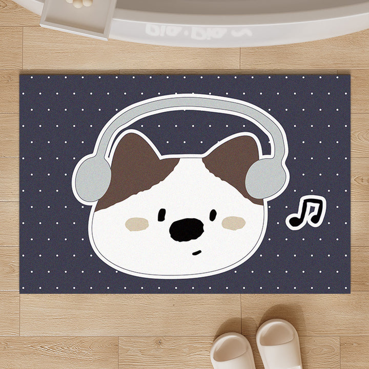 Plush Absorbent Non-Slip Bathroom Door Mat with Cartoon Stretching Cat and Paw Print
