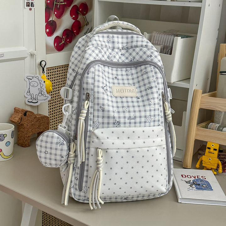 Decorative Plaid and Star Patterned Backpack Kalsten