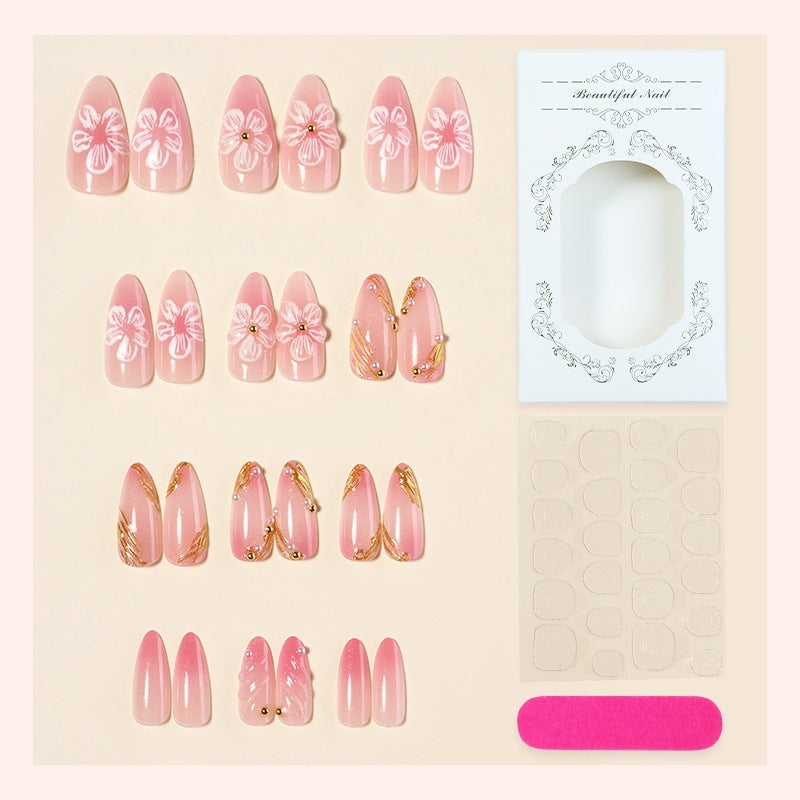 Artificial Nail Set with Floral Patterns and Glamorous Accents Kalsten