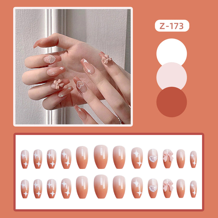 Decorative Press-On Nail Set with Rhinestone and Bow Accents