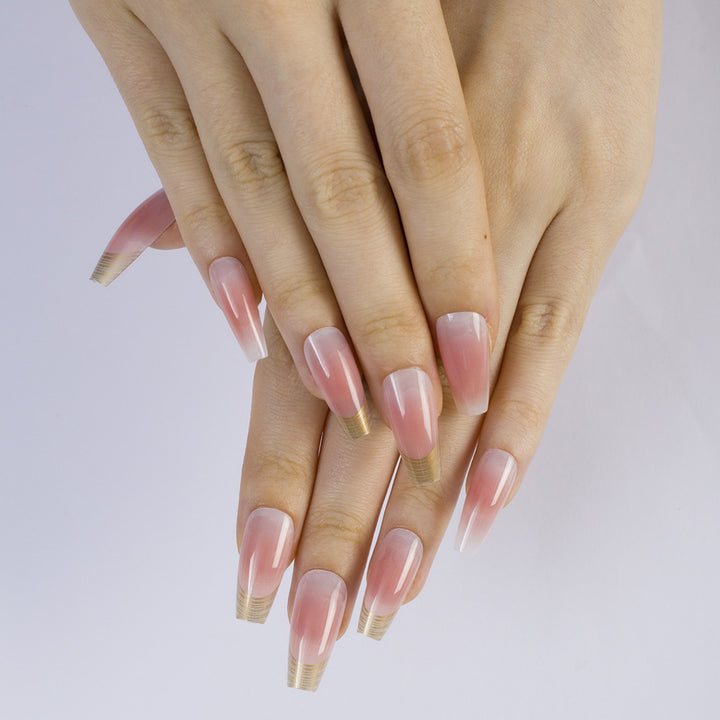 Acrylic Nail Set with Elegant Ombre Design and Golden Accents Kalsten