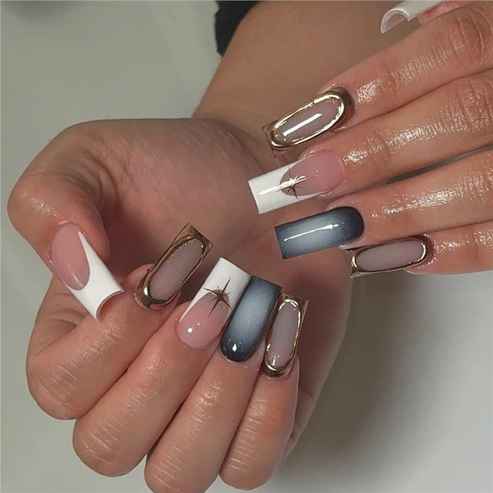 Premium Gradient Press-On Nails with Gold Accents Kalsten