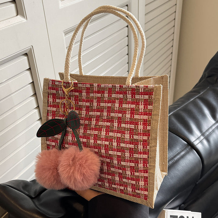 Bohemian Tote Bag with Decorative Pom Poms