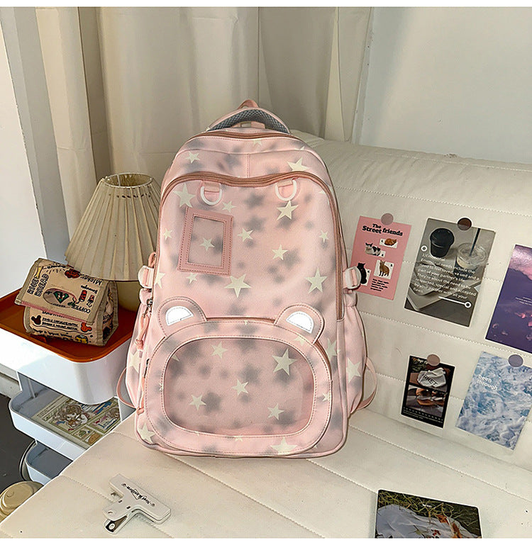 Multi-Compartment Star-Patterned School Backpack
