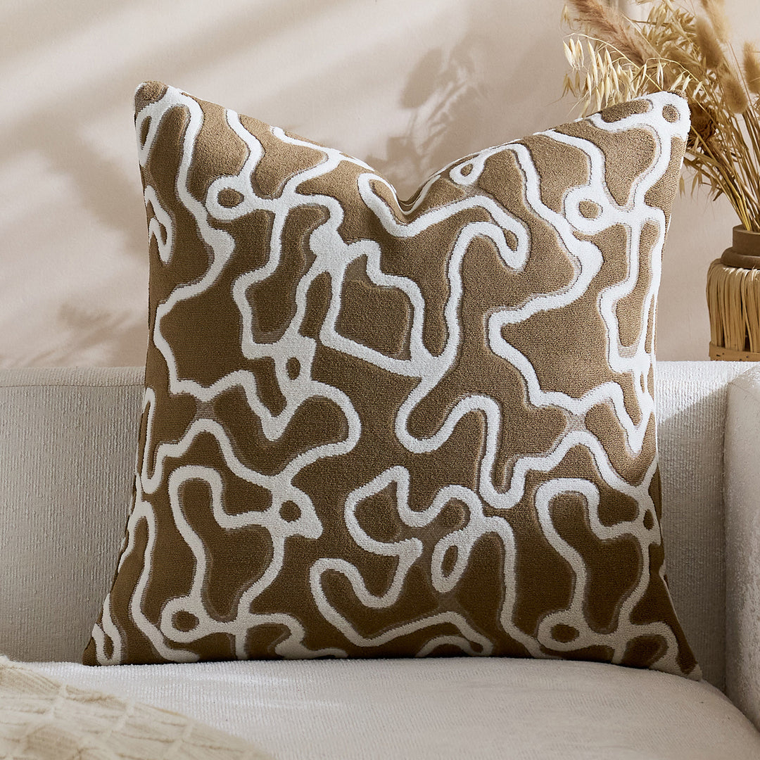 Tufted Chenille Abstract Maze Square Throw Pillow Cover