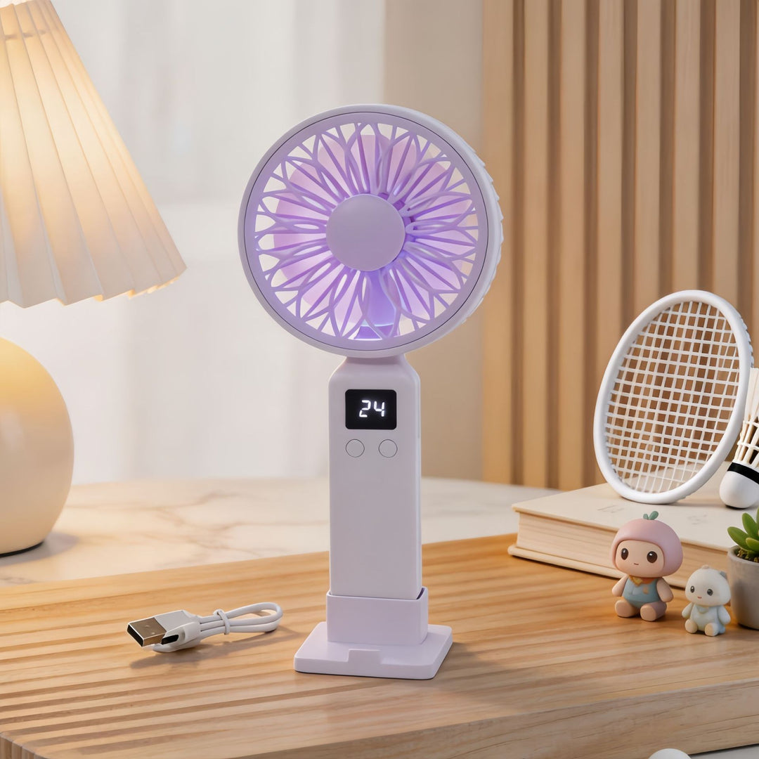 Portable hand-held fan with digital temperature display and multiple speed control Kalsten