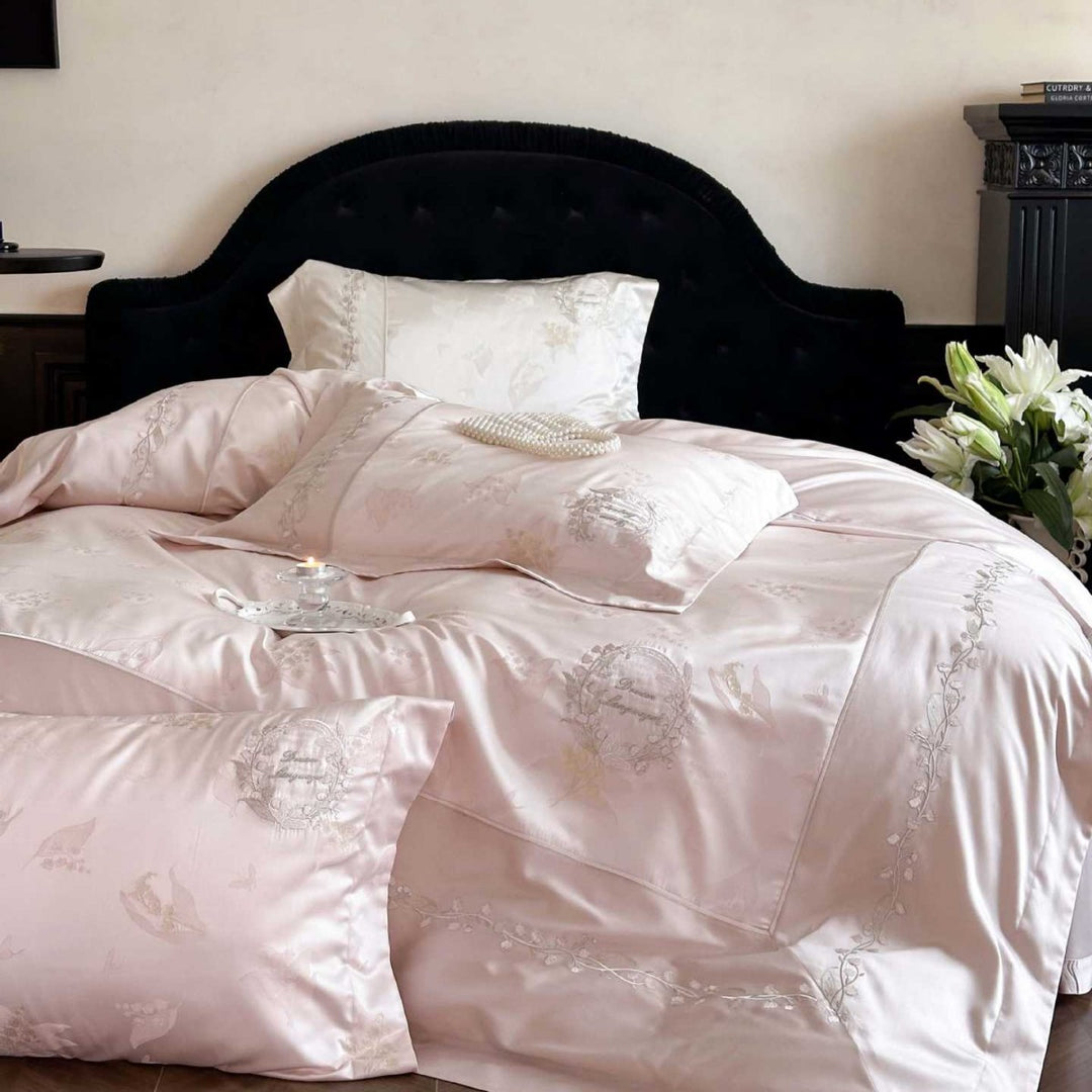 Luxurious cotton satin bedding set with embroidered medallion motif