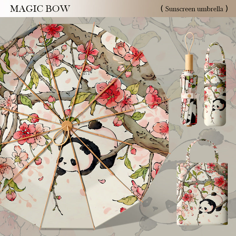 Women's elegant folding parasol with floral accents and practical carrying bag Kalsten