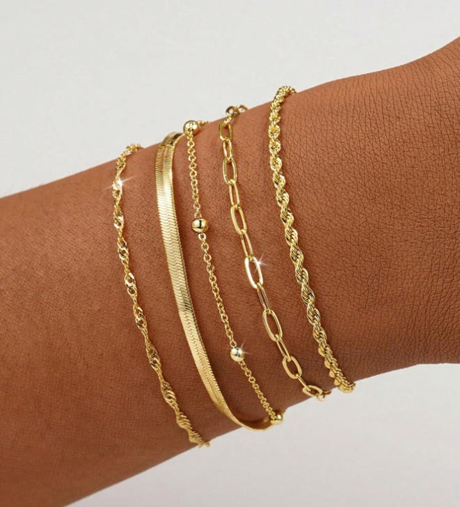 Layered Silver Chain Bracelet Set Kalsten