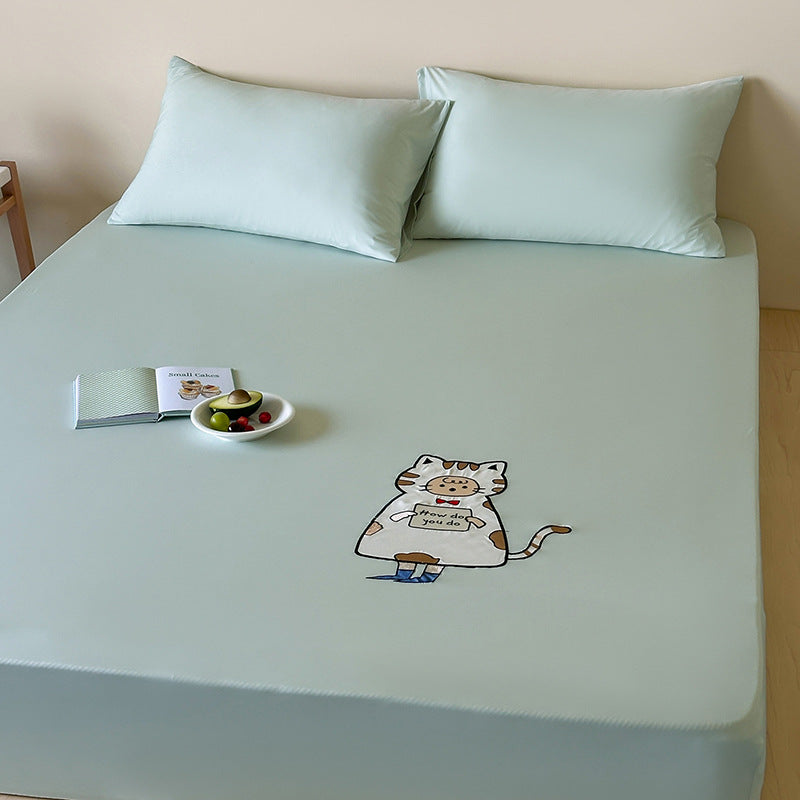 Fitted sheet with cute cat print and elastic all-around rubber
