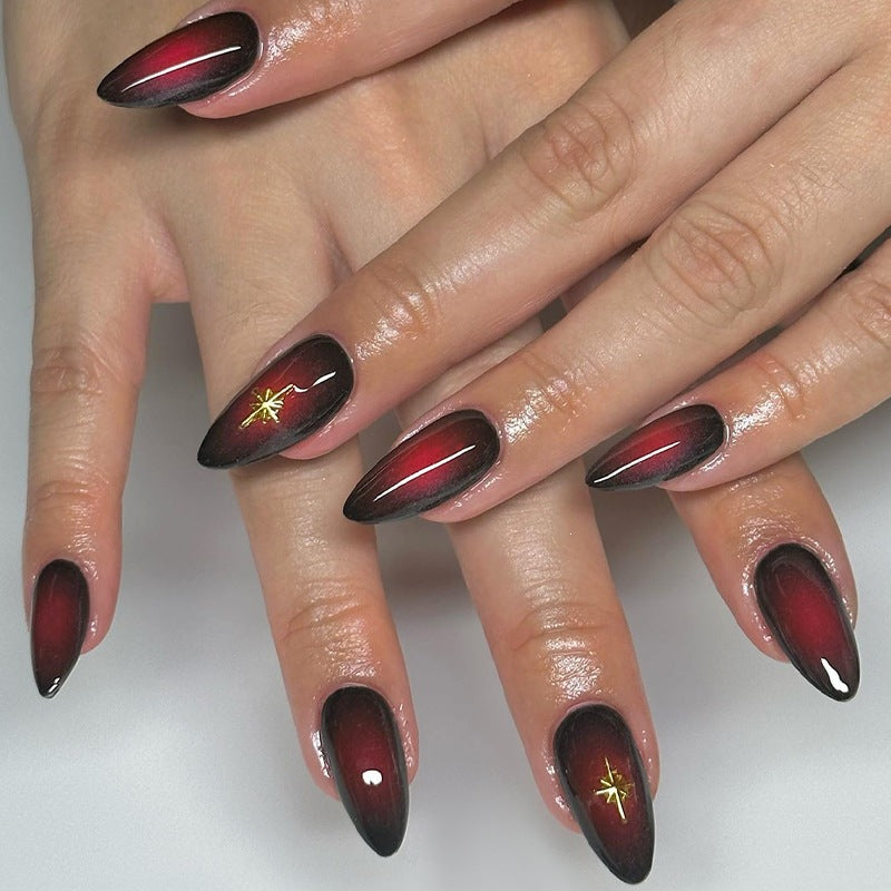 Acrylic Nail Set with Elegant Ombre Effects and Golden Accents Kalsten