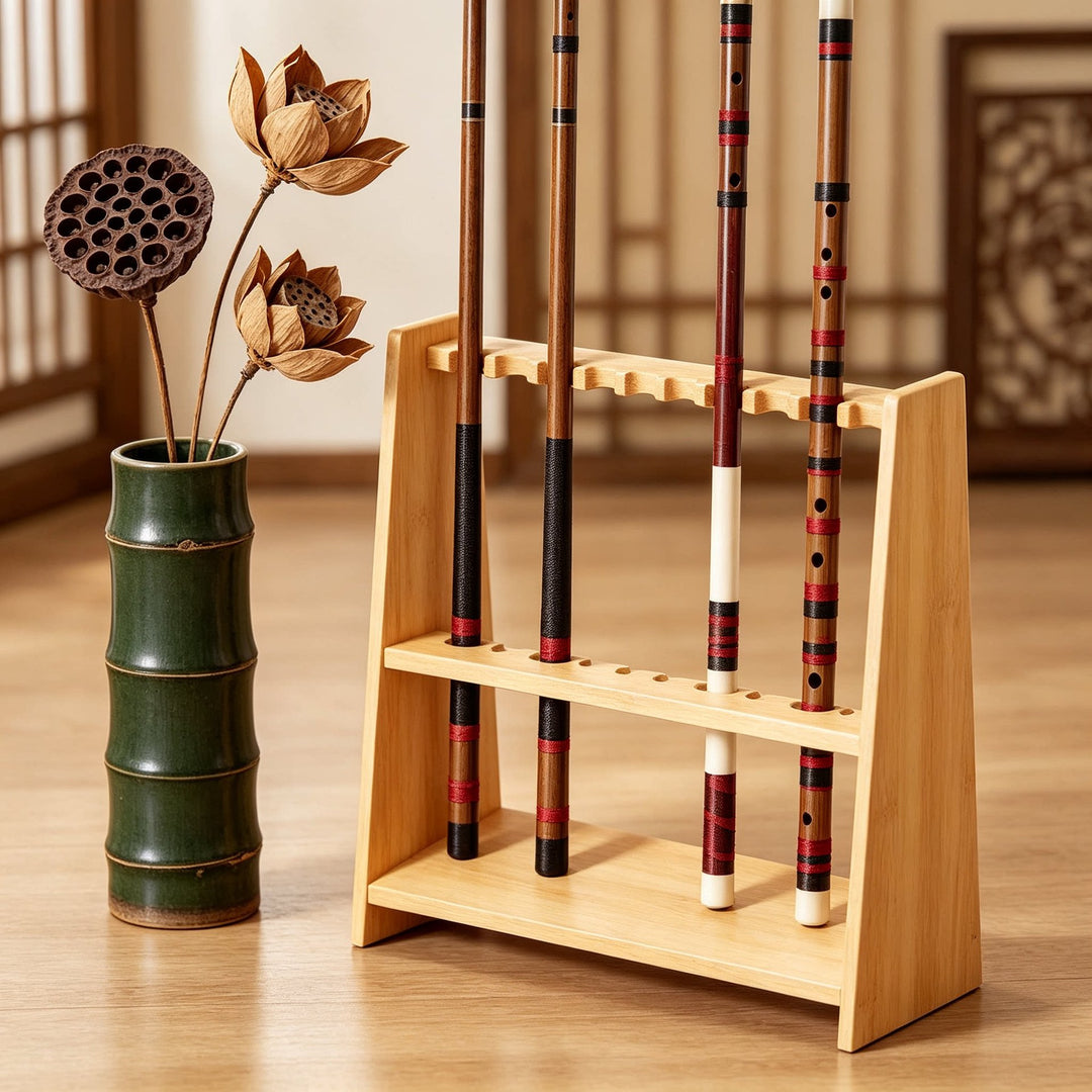 Multi-Slot Freestanding Solid Wood Pool Cue Rack Organizer