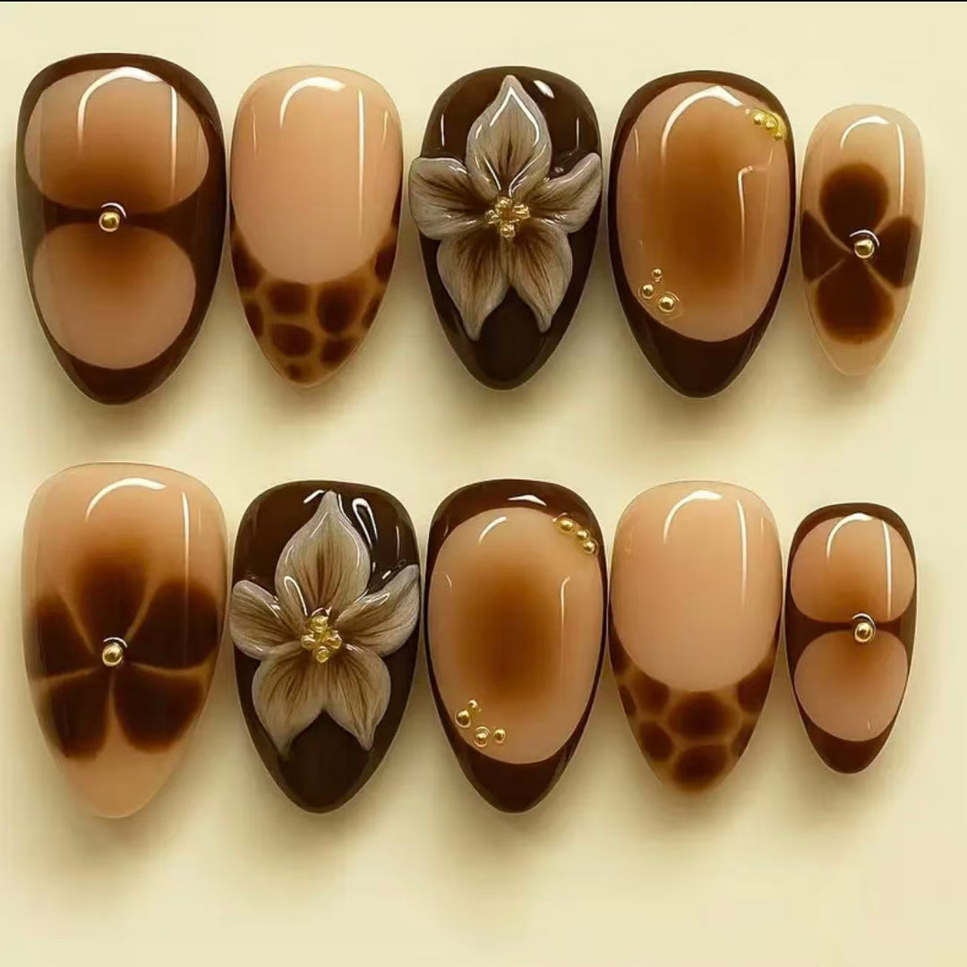 Elegant Nature-Inspired Press-On Nail Art Kalsten