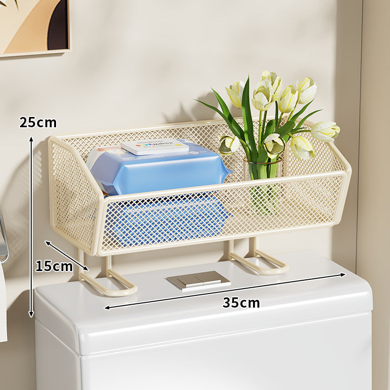 Bathroom Over-Toilet Mesh Organizer Shelf with Elevated Stand and Rust-Resistant Metal