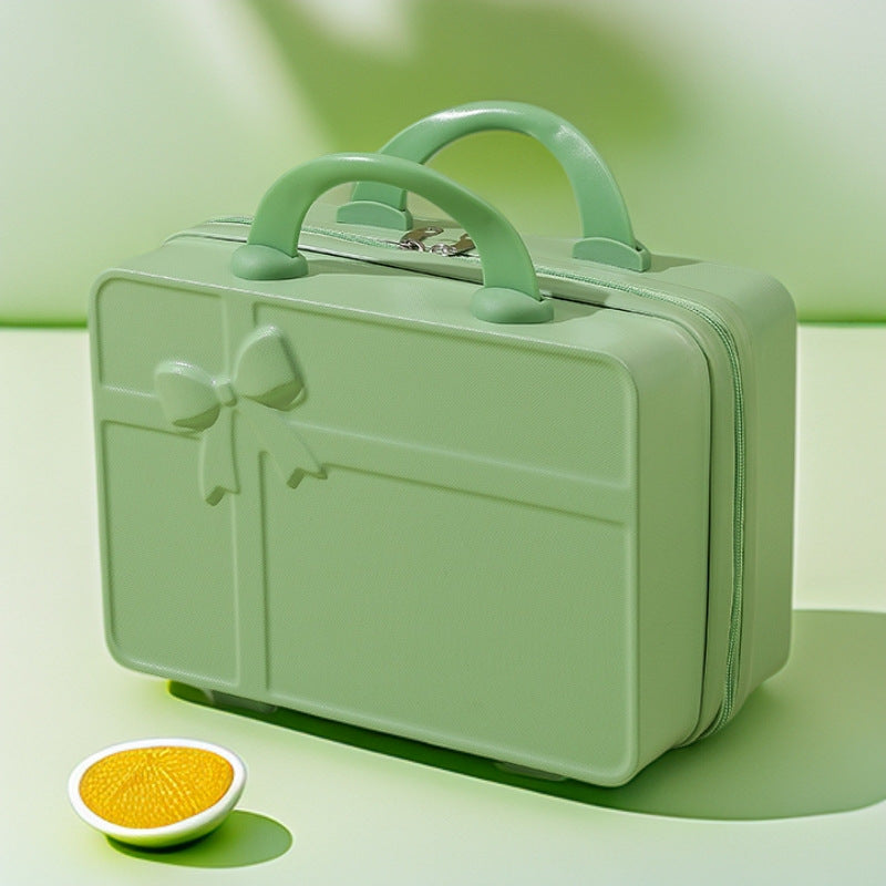 structured hard-shell cosmetic travel case with embossed bow and dual top handles Kalsten