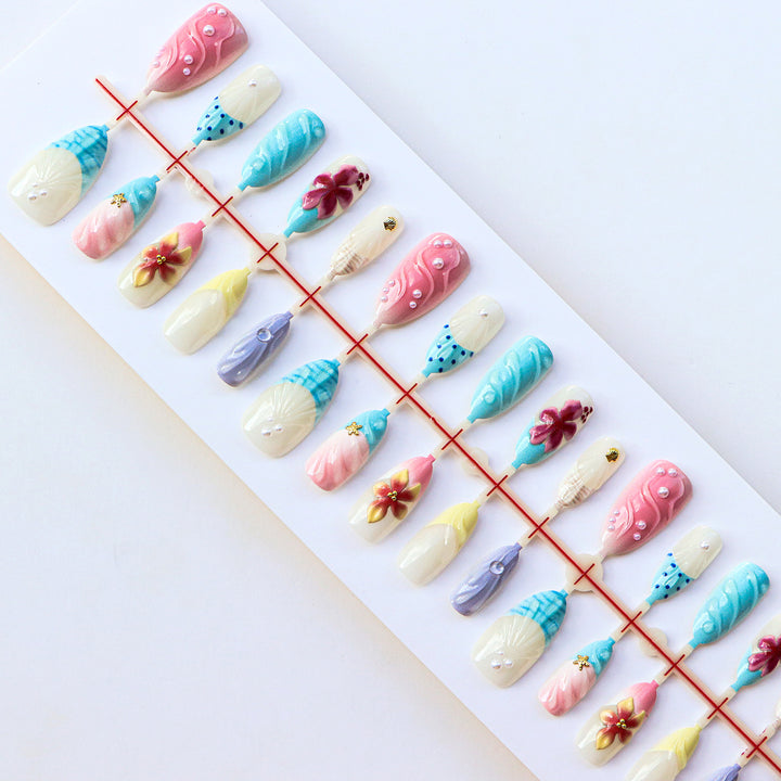 Coastal-Inspired Decorative Press-On Nails