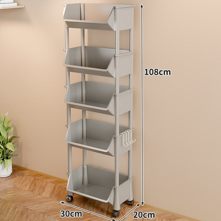 Slim Vertical Multi-Tier Rolling Storage Cart with Tilted Open Bins and Swivel Casters