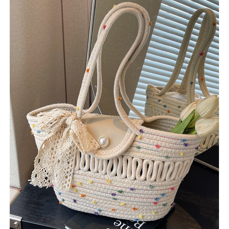 Women's Fashion Handbag with Colorful Cotton Weave Kalsten