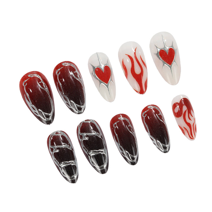 Stylish artificial nails with creative heart and flame designs Kalsten