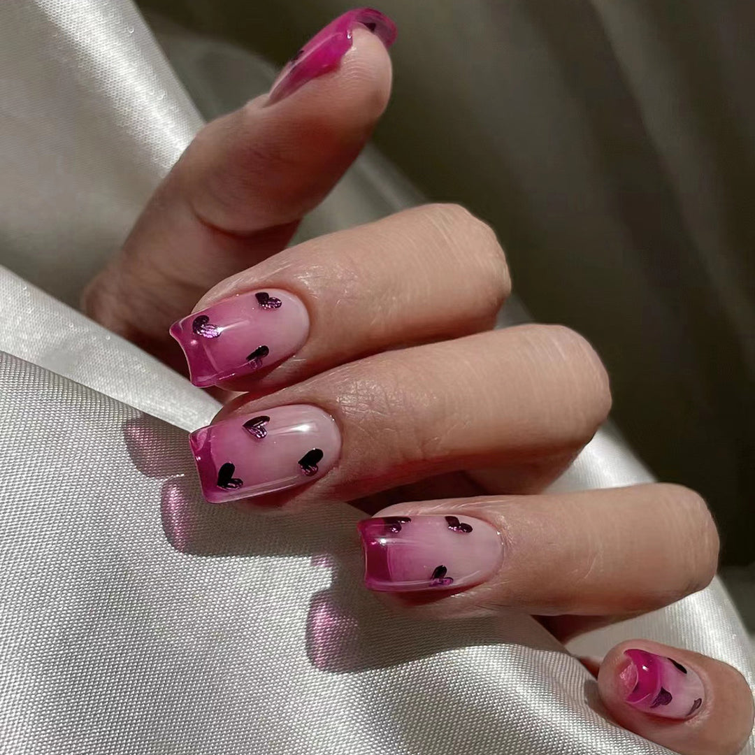 Heart-Embellished Ombre Press-On Nails Kalsten