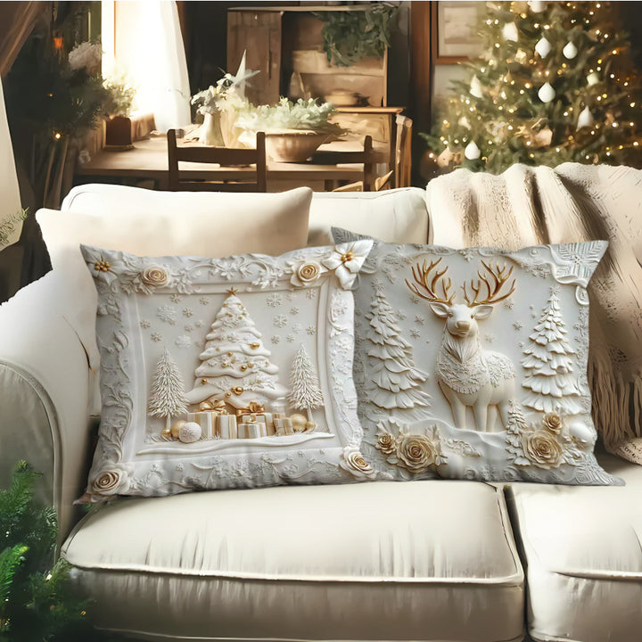 Ornate Embossed Baroque Christmas Throw Pillow Cover With Sculpted Relief And Metallic Accent Trim