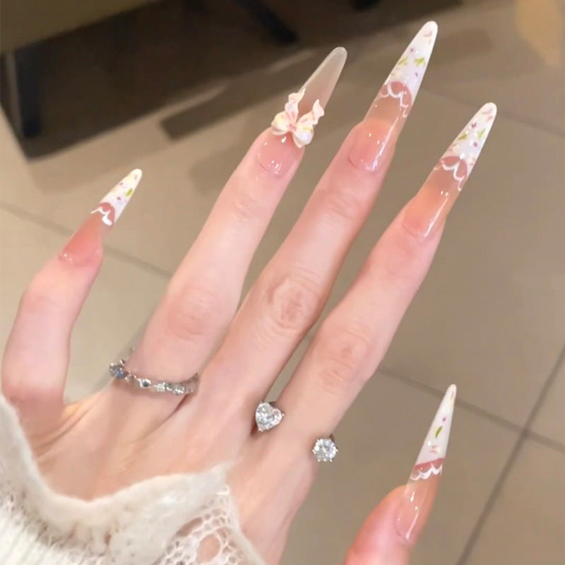 Decorative Elegant Press-On Nail Tips with Floral Embellishments Kalsten