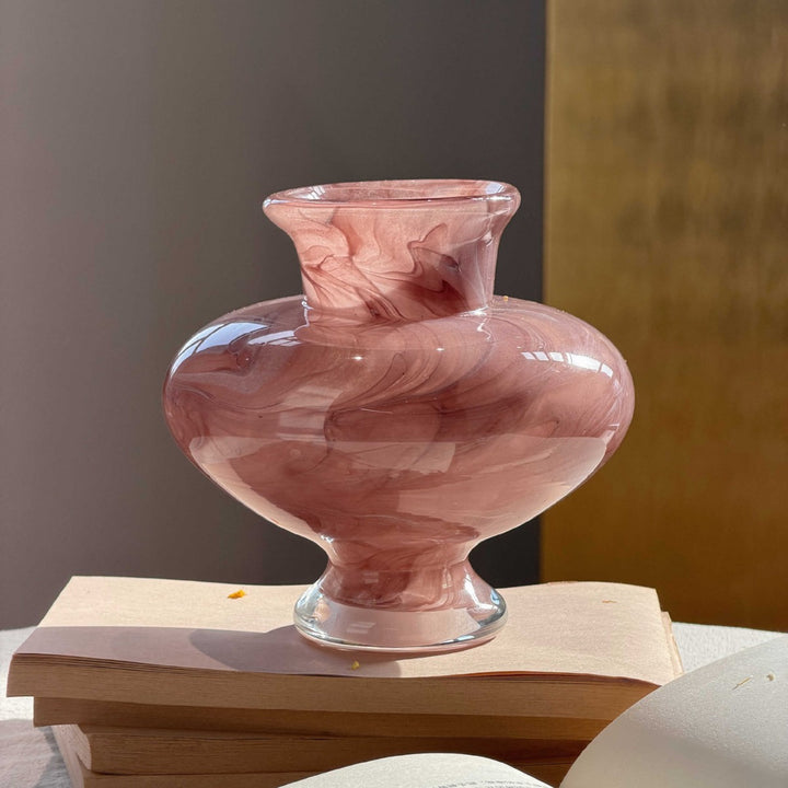 Handblown Swirled Pedestal Accent Glass Vase Kalsten
