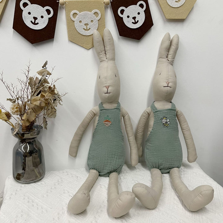 Plush Long-Eared Bunny Doll with Muslin Romper