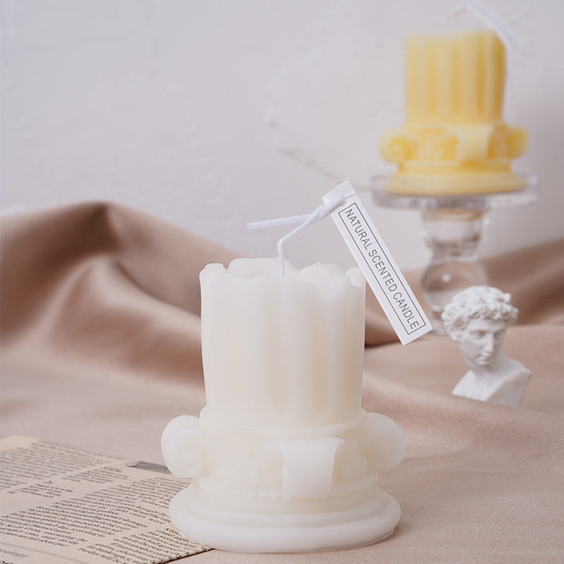 Hand-Poured Baroque Scroll Fluted Soy-Blend Decorative Pillar Candle