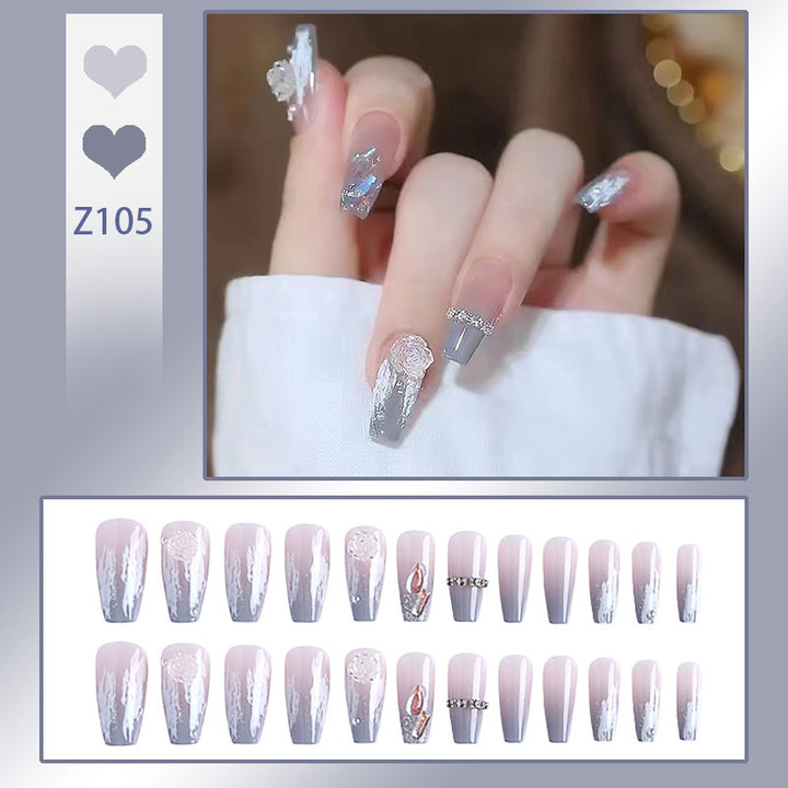 Artificial nail set with delicate rose and glitter decorations Kalsten