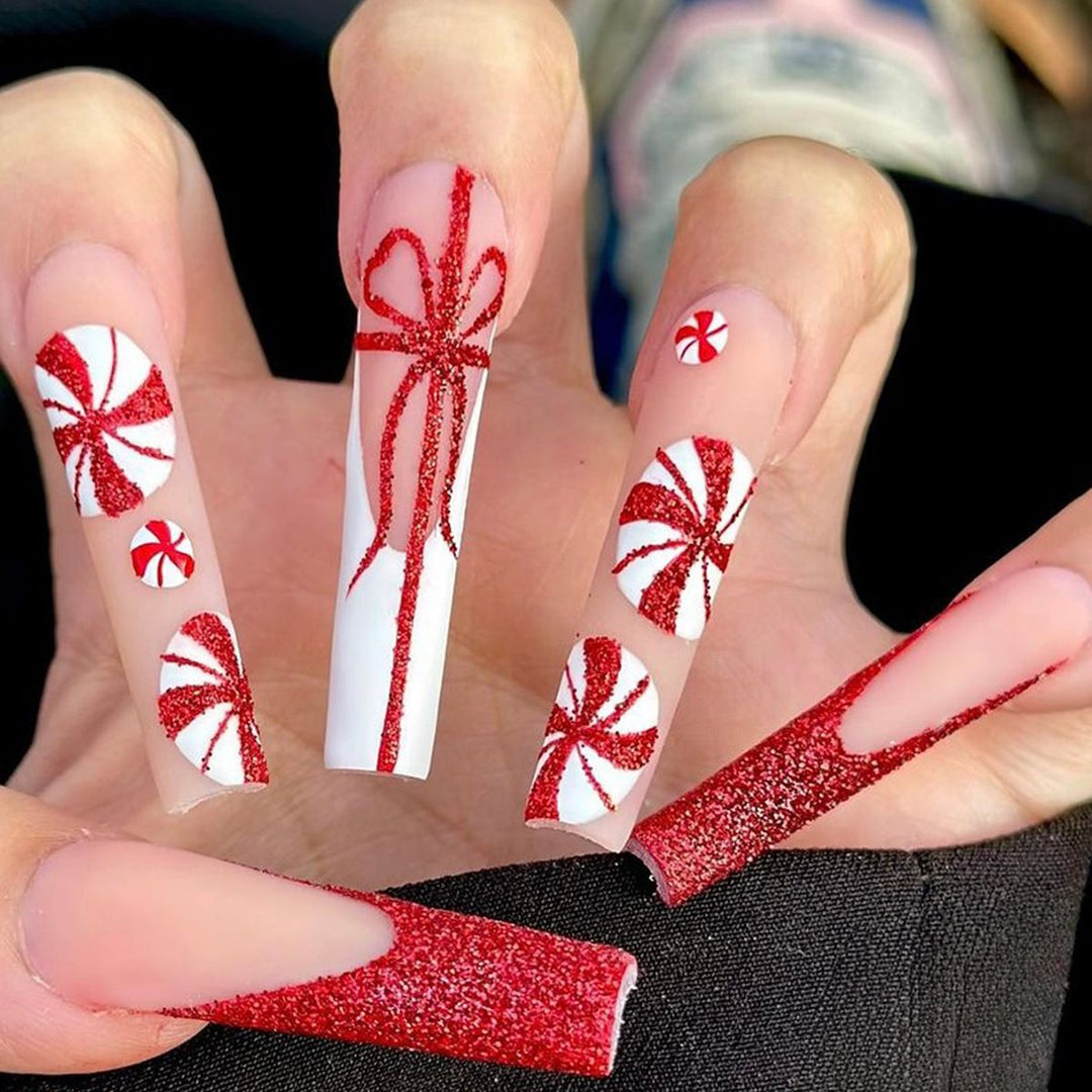 Decorative Press-On Nail Art Set with Elegant Floral and Shimmer Design kalsten