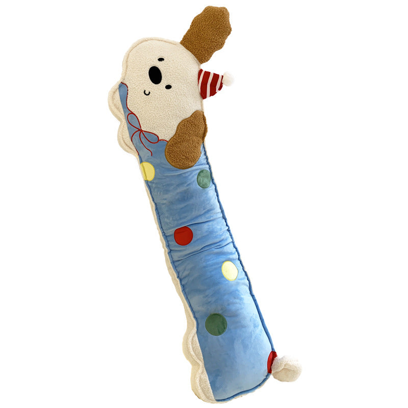 Extra-long cuddly body pillow with dog motif, fleece cover and appliquéd dots