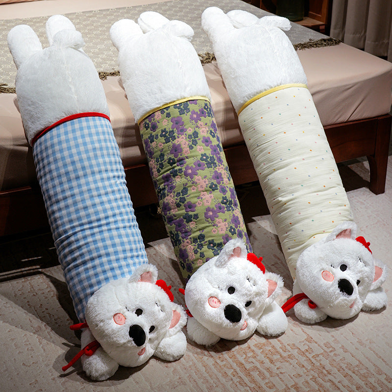 Oversized plush body pillow with dog head, floral middle part and extra soft microfiber cover