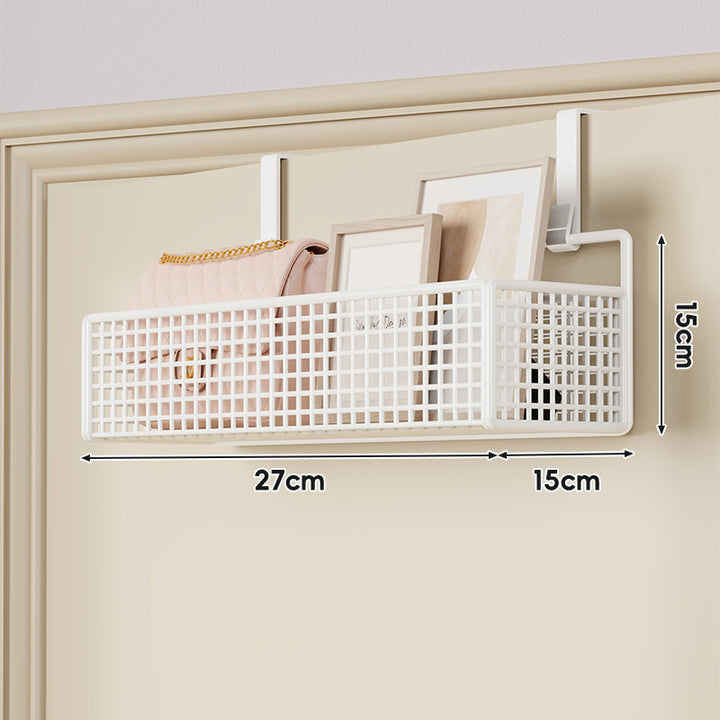 Over-Door Hanging Double-Tier Ventilated Mesh Storage Basket Organizer with Hooks