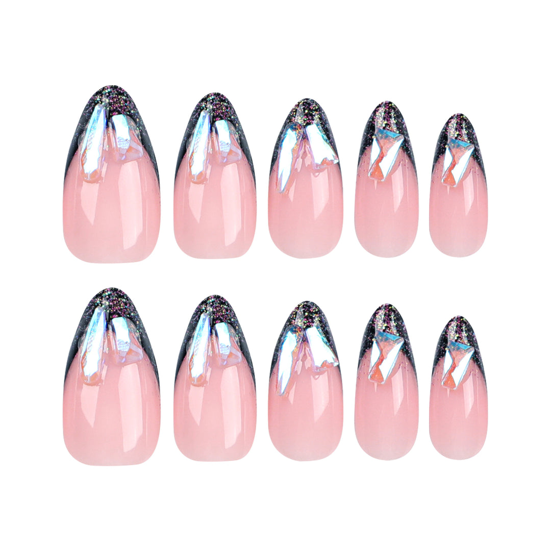 Artistic Gel Nails with Glitter and Rhinestone Accents Kalsten