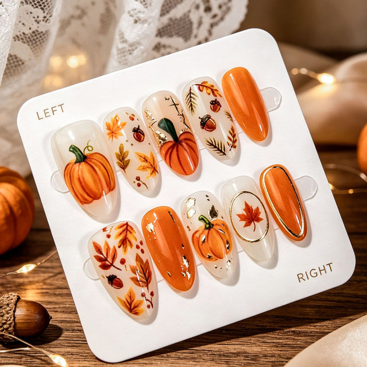 Artistic Autumn-Themed Press-On Nail Art Set Kalsten