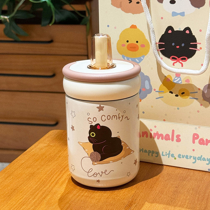 Women's Insulated Drinking Cup with Secure Flip Lid and Cute Cat Design Kalsten