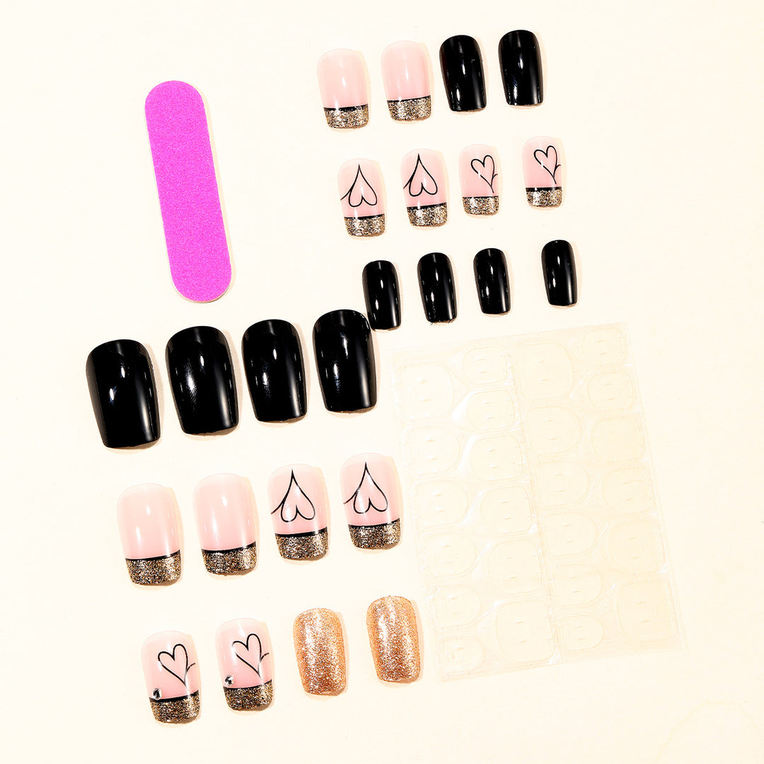 Elegant Glitter Heart Accent Nail Art Extensions Kalsten