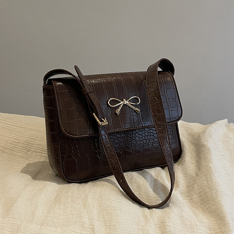 Crocodile-Textured Crossbody Handbag