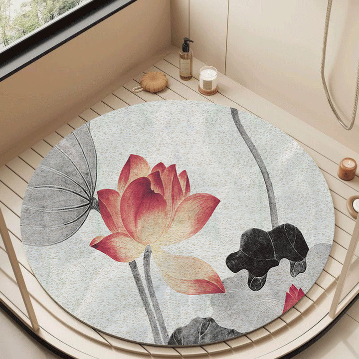 Floral Design Circular Bath Mat Kalsten