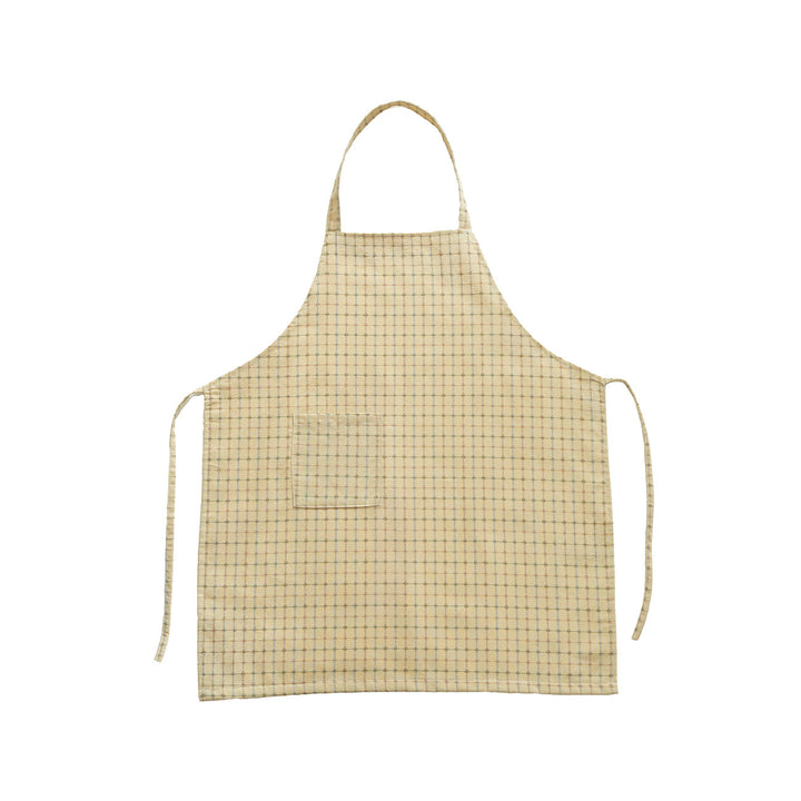 Cotton apron with checkered linen look, adjustable neck strap and large front pocket