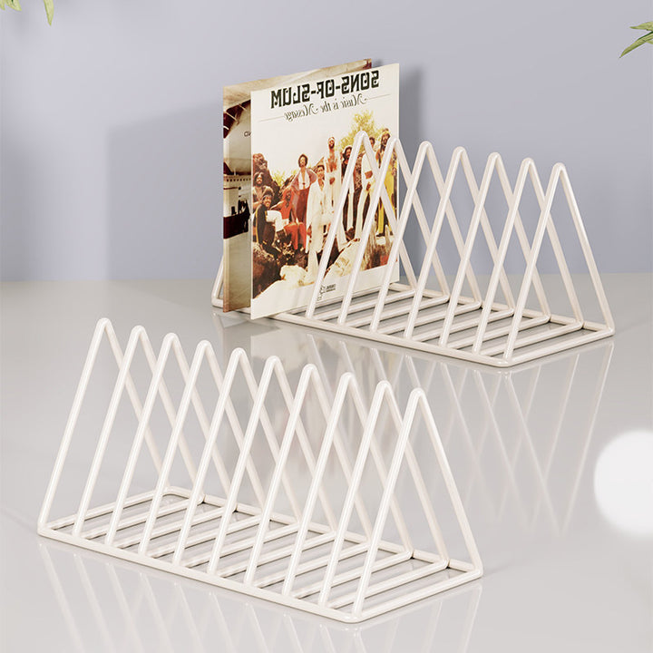 Triangular Metal Wire Record & Book Organizer Rack