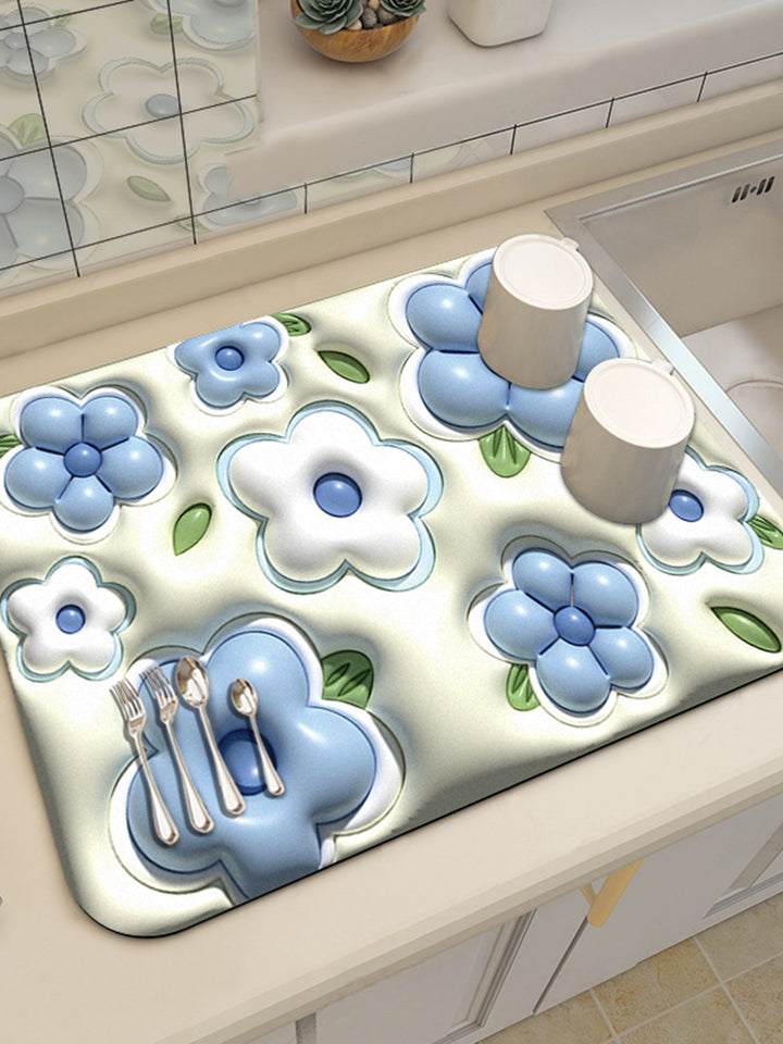 Decorative Soft Floral Patterned Kitchen Mat
