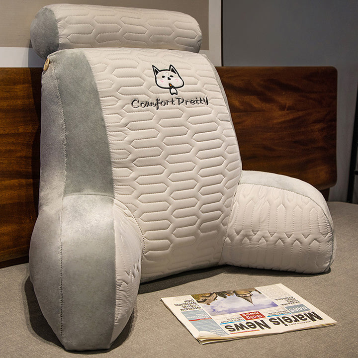 Ergonomic reading pillow with armrests, neck roll and non-slip cover