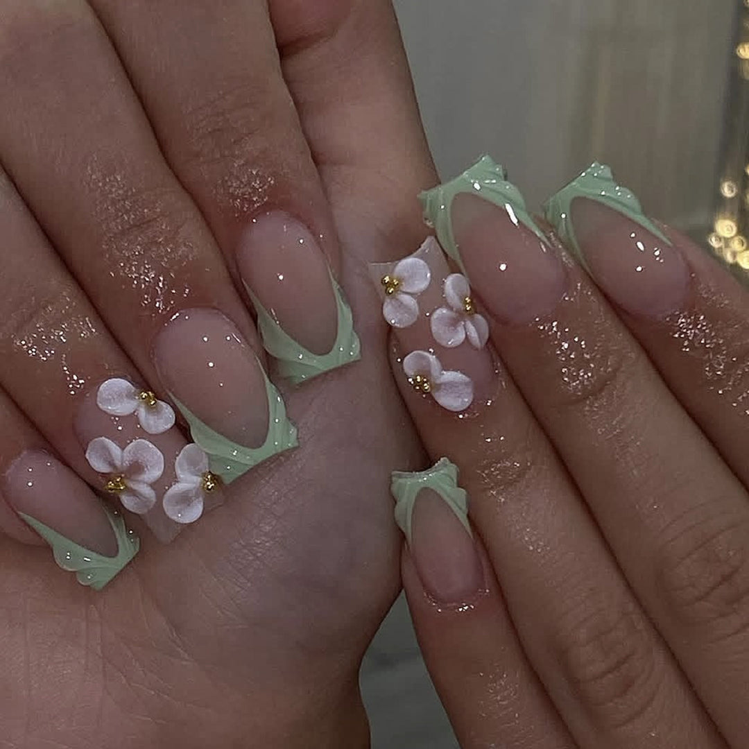 Floral Art Acrylic Nail Extensions Kalsten