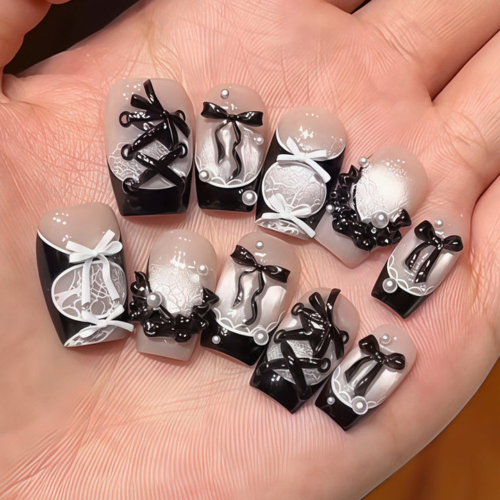 Decorative Press-On Nail Set with Star and Bow Designs Kalsten