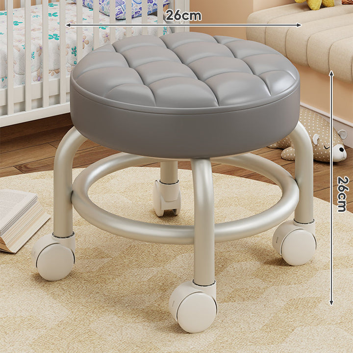 Round Tufted Padded Swivel Stool with Rolling Casters and Circular Footrest