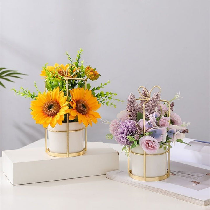 Elegant Floral Arrangement in Decorative Metal Planter